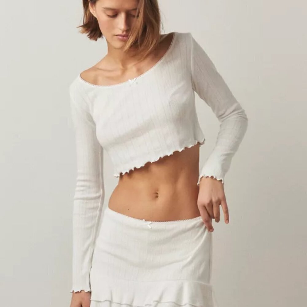 NWT UO Out From Under Sleepless Nights White Pointelle Crop Top